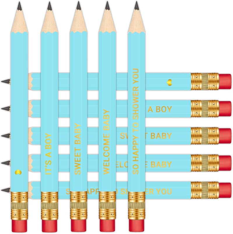 Vusnud 50Pcs - Baby Shower Sharpened Half Pencils with Erasers, Pre-sharpened Pencils for Baby Shower Games, 4 Inches - Image 5
